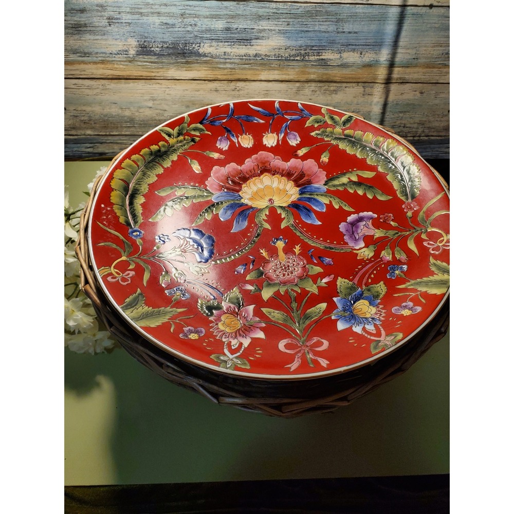 Covington Collection Decorative Plate Vibrant Floral Design Red